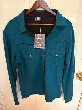 The Fairies Pyjamas Teal Western Snap Shirt NWT - XL